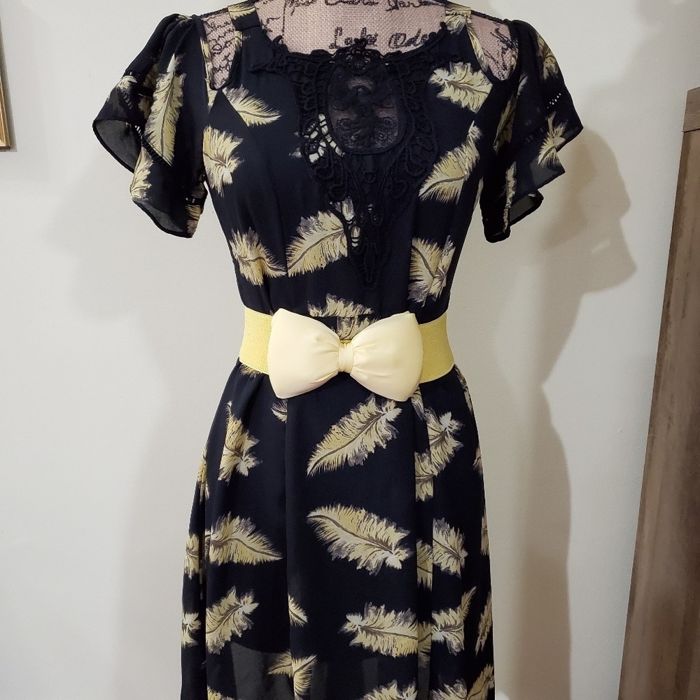 Lovely Cold Shoulder Feather Sheer & lace Dress